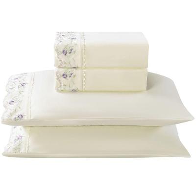Jogo De Lençol Rosaline Queen 4 Peças Micropercal 300 Fios Bordado - Flor Lilás - 100% Poliéster
