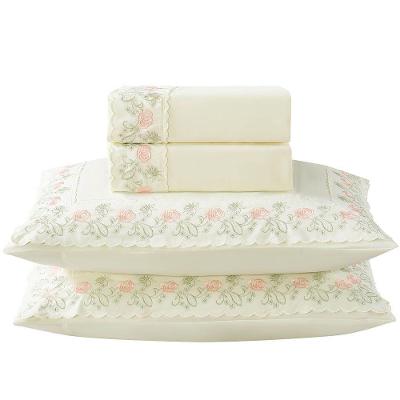 Jogo De Lençol Ricca Queen 4 Peças Micropercal 300 Fios Bordado Floral - Rosas - 100% Poliéster