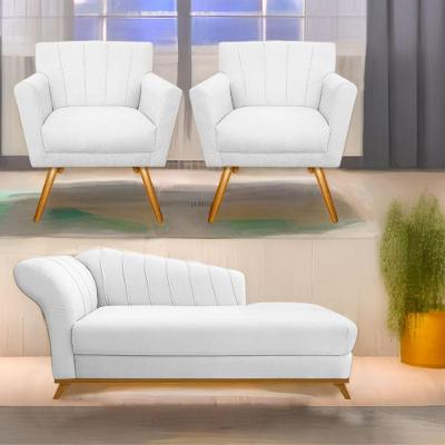 Kit Diva Recamier Vanessa 160Cm Lado Direito E 02 Poltronas Laura Suede Cor Branco