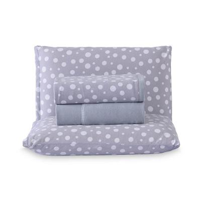 Jogo De Lençol Polly King 4 Peças Malha 100% Algodão Estampado Bolinhas - Cinza