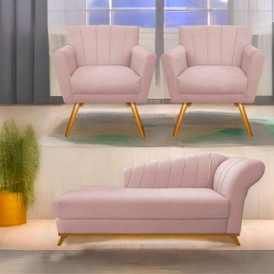 Kit Diva Recamier Vanessa 140Cm Lado Esquerdo E 02 Poltronas Laura Suede Cor Rosê