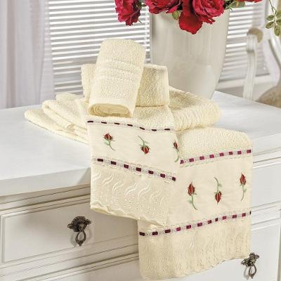 Jogo De Banho Felicita Bordado Com Passa Fita 05 Peças 90% Algodão - Marfim