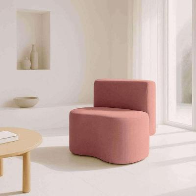 Puff Orgânico Feijão Com Encosto Curvo Redondo Sala Resistente Confortável Suede Rosa