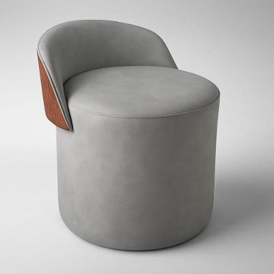 Puff Encosto Corino Suede Redondo Confortável Sala Moderno cinza