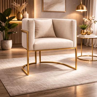 Poltrona Design Base Dourada Luxo Moderna Sala Luna Suede Bege