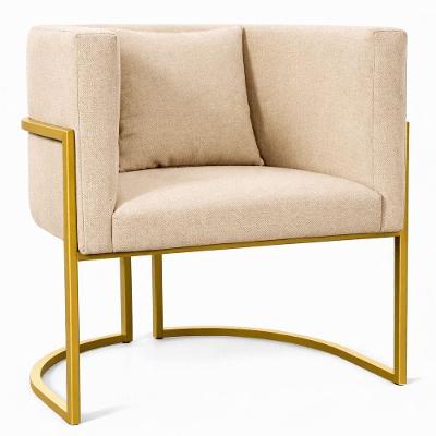 Poltrona Moderna Sala Base Dourada Design Luxo Luna Suede Bege