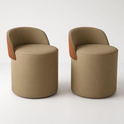 Kit 2 Puff Redondo Curvo Orgânico Com Encosto Confortável Resistente Composé Suede Corino Suede Capuccino