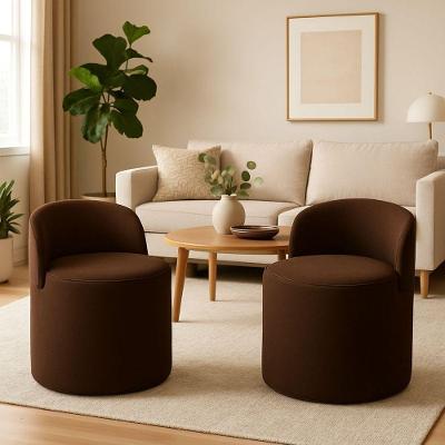 Kit 2 Puff Encosto Suede Redondo Sala Banco Orgânico Quarto marrom