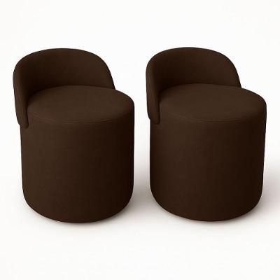 Kit 2 Puff Orgânico Encosto Suede Redondo Quarto Sala Estar marrom