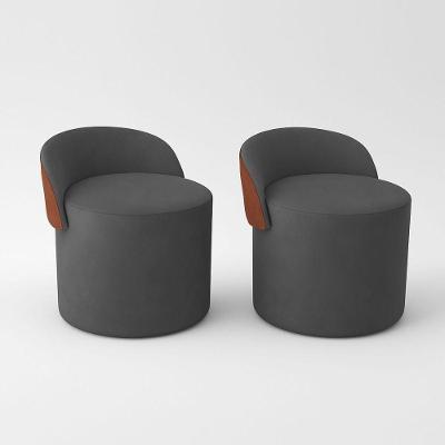 Kit 2 Puff Redondo Curvo Orgânico Com Encosto Confortável Resistente Composé Suede Corino Suede Cinza Chumbo