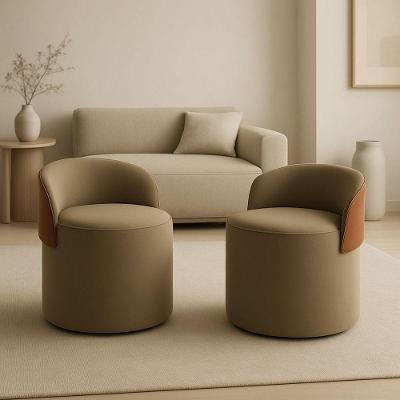 Kit 2 Puff Curvo Com Encosto Redondo Orgânico Sala Confortável Resistente Composé Suede Corino Suede Capuccino