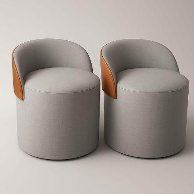 Kit 2 Puff Orgânico Com Encosto Redondo Curvo Confortável Resistente Composé Linho Corino linho Cinza