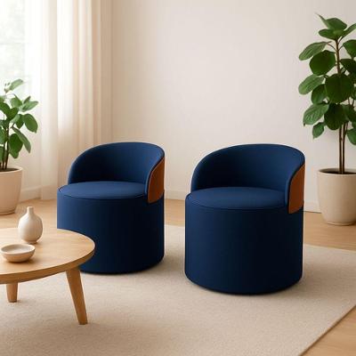 Kit 2 Puff Curvo Com Encosto Redondo Orgânico Sala Confortável Resistente Composé Suede Corino Suede Azul