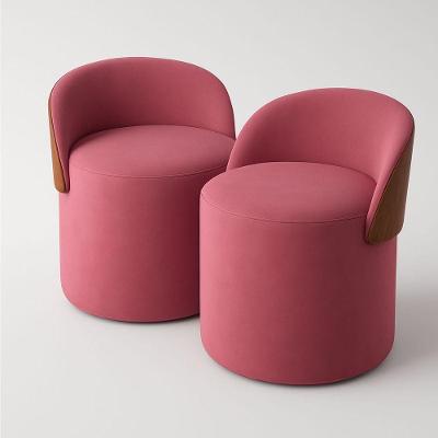 Kit 2 Puff Redondo Curvo Orgânico Com Encosto Confortável Resistente Composé Suede Corino Suede Rose