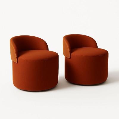 Kit 2 Puff Redondo Curvo Orgânico Com Encosto Confortável Resistente Composé Suede Corino Suede Terracota