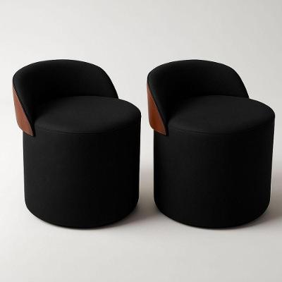 Kit 2 Puff Redondo Curvo Orgânico Com Encosto Confortável Resistente Composé Suede Corino Suede Preto