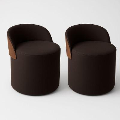 Kit 2 Puff Redondo Curvo Orgânico Com Encosto Confortável Resistente Composé Suede Corino Suede Marrom