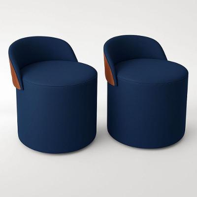 Kit 2 Puff Redondo Curvo Orgânico Com Encosto Confortável Resistente Composé Suede Corino Suede Azul