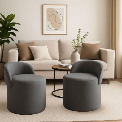 Kit 2 Puff Encosto Suede Redondo Sala Banco Orgânico Quarto cinza Escuro
