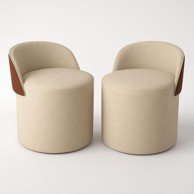 Kit 2 Puff Redondo Curvo Orgânico Com Encosto Confortável Resistente Composé Suede Corino Suede Bege