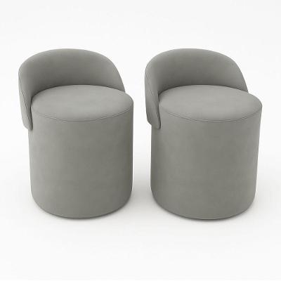 Kit 2 Puff Encosto Orgânico Linho Quarto Sala Estar Redondo cinza