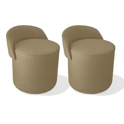 Kit 2 Puff Orgânico Encosto Suede Redondo Quarto Sala Estar capuccino