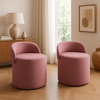 Kit 2 Puff Encosto Suede Redondo Sala Banco Orgânico Quarto rose