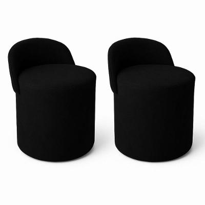 Kit 2 Puff Orgânico Encosto Suede Redondo Quarto Sala Estar preto