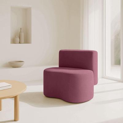 Puff Orgânico Feijão Com Encosto Curvo Redondo Sala Resistente Confortável Suede Rose
