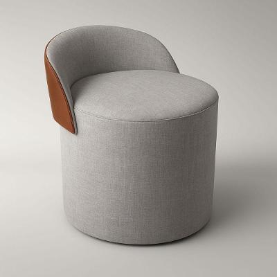 Puff Encosto Corino Linho Orgânico Sala Redondo Quarto Banco cinza