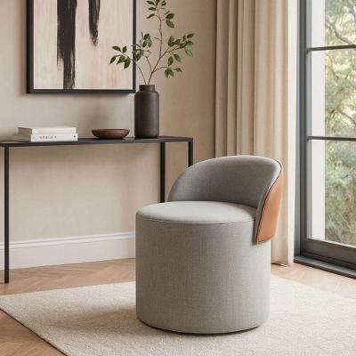 Puff Encosto Corino Linho Sala Orgânico Quarto Redondo Banco cinza