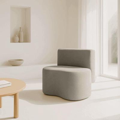 Puff Orgânico Feijão Com Encosto Curvo Redondo Sala Resistente Confortável Suede Bege