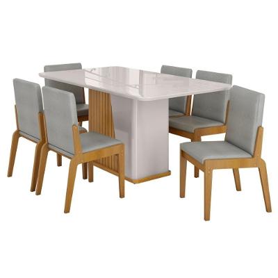 Kit Mesa De Jantar Harmonia Com 6 Cadeiras Sinfonia Em Linho Naturale-off White-cinza