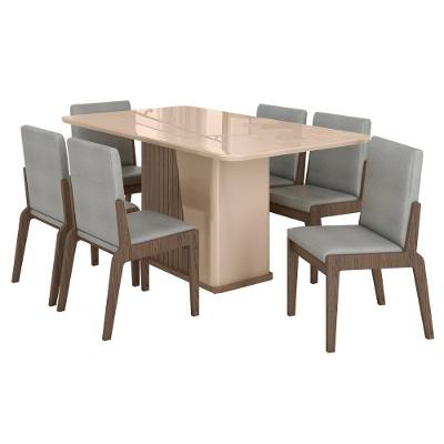 Kit Mesa De Jantar Harmonia Com 6 Cadeiras Sinfonia Em Linho Carvalho-fendi-cinza