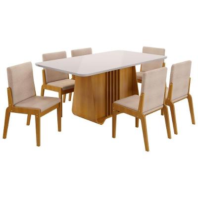 Kit Mesa De Jantar Harpa Com 6 Cadeiras Sinfonia Em Linho Naturale-off White-creme