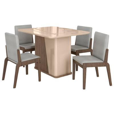 Kit Mesa De Jantar Harmonia Com 4 Cadeiras Sinfonia Em Linho Carvalho-fendi-cinza