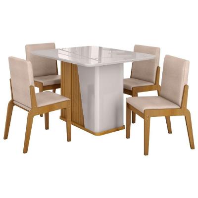 Kit Mesa De Jantar Harmonia Com 4 Cadeiras Sinfonia Em Linho Naturale-off White-creme