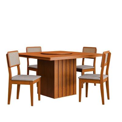Kit Mesa De Jantar Santiago 136 Prato Giratorio E 4 Cadeiras Cinamomo-nevoa Boucle