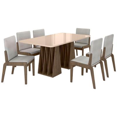 Kit Mesa De Jantar Orquestra Com 6 Cadeira Sinfonia Em Linho Carvalho-fendi-cinza