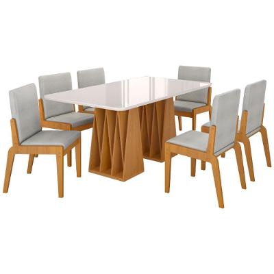 Kit Mesa De Jantar Orquestra Com 6 Cadeira Sinfonia Em Linho Naturale-off White-cinza