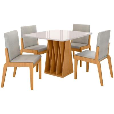 Kit Mesa De Jantar Orquestra Com 4 Cadeira Sinfonia Em Linho Naturale-off White-cinza