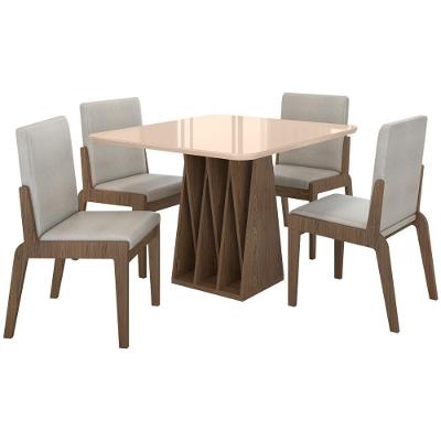 Kit Mesa De Jantar Orquestra Com 4 Cadeira Sinfonia Em Linho Carvalho-fendi-cinza