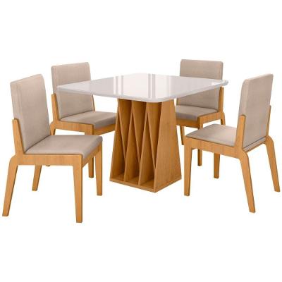 Kit Mesa De Jantar Orquestra Com 4 Cadeira Sinfonia Em Linho Naturale-off White-creme