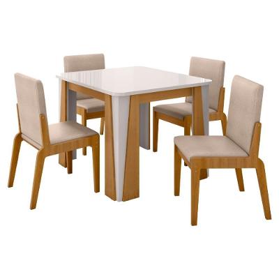Kit Mesa De Jantar Opera Com 4 Cadeiras Sinfonia Em Linho Naturale-off White-creme