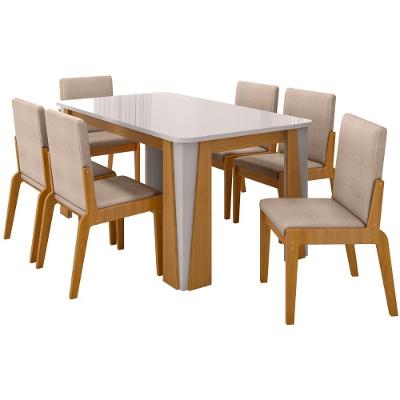Kit Mesa De Jantar Opera Com 6 Cadeiras Sinfonia Em Linho Naturale-off White-creme