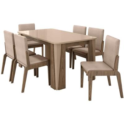 Kit Mesa De Jantar Opera Com 6 Cadeiras Sinfonia Em Linho Carvalho-fendi-creme