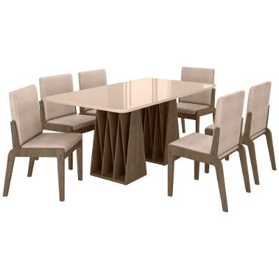 Kit Mesa De Jantar Orquestra Com 6 Cadeira Sinfonia Em Linho Carvalho-fendi-creme