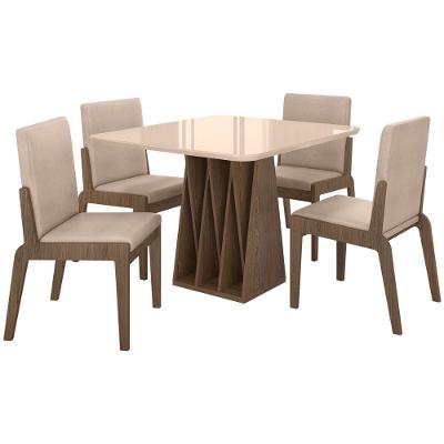 Kit Mesa De Jantar Orquestra Com 4 Cadeira Sinfonia Em Linho Carvalho-fendi-creme
