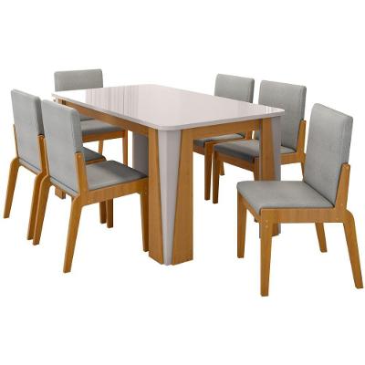 Kit Mesa De Jantar Opera Com 6 Cadeiras Sinfonia Em Linho Naturale-off White-cinza