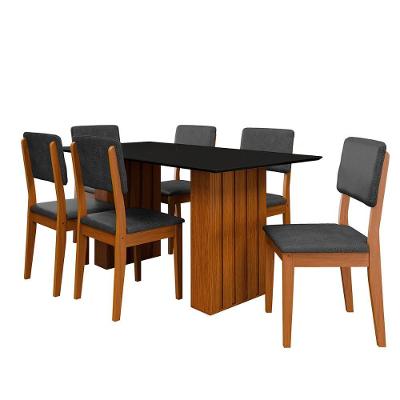 Kit Mesa Jantar Santiago 160 Tampo Vidro 6 Cadeiras Córdoba Cinamomo-preto-chumbo